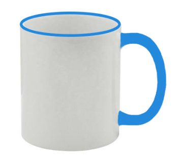Κούπα λευκή 11 oz με μπλε γείσο και λαβή