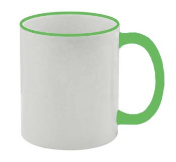 Κούπα λευκή 11 oz με πράσινο γείσο και λαβή