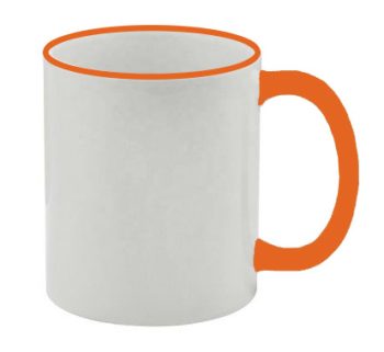 Κούπα λευκή 11 oz με πορτοκαλί γείσο και λαβή
