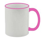 Κούπα λευκή 11 oz με ροζ γείσο και λαβή