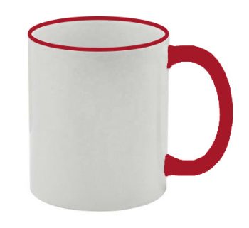 Κούπα λευκή 11 oz με κόκκινο γείσο και λαβή