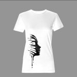 Γυναικείο λευκό t-shirt με minimal art σχέδιο “Black Liquid Face” σε ασπρόμαυρη απόχρωση